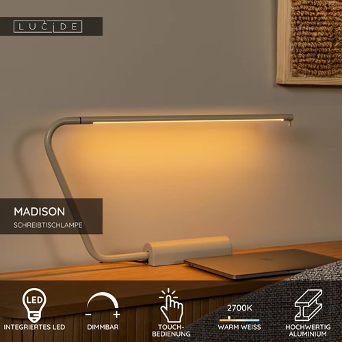 Lucide MADISON - Schreibtischlampe - LED Dim. - 1x6,5W 2700K - Taupe - USP